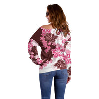Pink Hibiscus Plumeria Floral Off Shoulder Sweater - Polynesian Pride
