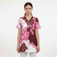 Pink Hibiscus Plumeria Floral Scrub Top - Polynesian Pride