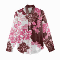 Pink Hibiscus Plumeria Floral Women Casual Shirt - Polynesian Pride