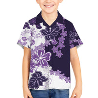 Purple Hibiscus Plumeria Floral Family Matching Off The Shoulder Long Sleeve Dress and Hawaiian Shirt - Polynesian Pride
