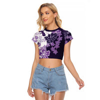 Purple Hibiscus Plumeria Floral Raglan Cropped T Shirt - Polynesian Pride
