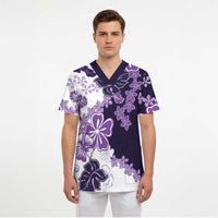 Purple Hibiscus Plumeria Floral Scrub Top - Polynesian Pride