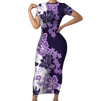 Purple Hibiscus Plumeria Floral Short Sleeve Bodycon Dress - Polynesian Pride