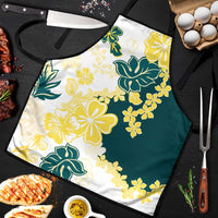 Yelow Teal Hibiscus Plumeria Floral Apron - Polynesian Pride