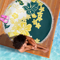 Yelow Teal Hibiscus Plumeria Floral Beach Blanket - Polynesian Pride