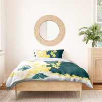 Yelow Teal Hibiscus Plumeria Floral Bedding Set - Polynesian Pride