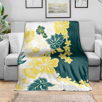 Yelow Teal Hibiscus Plumeria Floral Blanket - Polynesian Pride