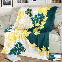 Yelow Teal Hibiscus Plumeria Floral Blanket - Polynesian Pride