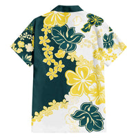 Yelow Teal Hibiscus Plumeria Floral Hawaiian Shirt - Polynesian Pride