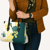 Yelow Teal Hibiscus Plumeria Floral Leather Bag - Polynesian Pride