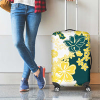 Yelow Teal Hibiscus Plumeria Floral Luggage Cover - Polynesian Pride