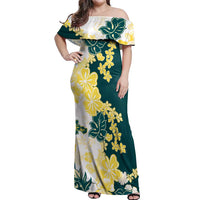 Yelow Teal Hibiscus Plumeria Floral Off Shoulder Maxi Dress LT01 Women Yellow - Polynesian Pride