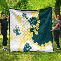 Yelow Teal Hibiscus Plumeria Floral Quilt - Polynesian Pride