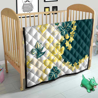 Yelow Teal Hibiscus Plumeria Floral Quilt - Polynesian Pride