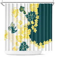 Yelow Teal Hibiscus Plumeria Floral Shower Curtain - Polynesian Pride