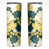 Yelow Teal Hibiscus Plumeria Floral Skinny Tumbler - Polynesian Pride