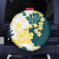 Yelow Teal Hibiscus Plumeria Floral Spare Tire Cover - Polynesian Pride