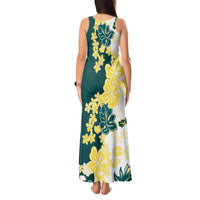 Yelow Teal Hibiscus Plumeria Floral Tank Maxi Dress LT01 - Polynesian Pride