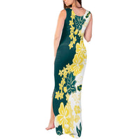 Yelow Teal Hibiscus Plumeria Floral Tank Maxi Dress LT01 - Polynesian Pride
