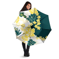 Yelow Teal Hibiscus Plumeria Floral Umbrella - Polynesian Pride