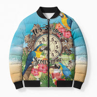 Personalized It's 5 o'clock Somewhere Bomber Puffer Jacket Hawaiian Tropical Parrots - Polynesian Pride