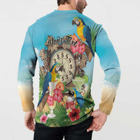 Personalized It's 5 o'clock Somewhere Button Sweatshirt Hawaiian Tropical Parrots - Polynesian Pride