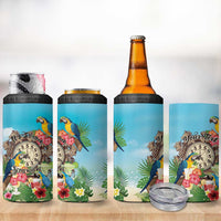 Personalized It's 5 o'clock Somewhere 4 in 1 Can Cooler Tumbler Hawaiian Tropical Parrots - Polynesian Pride