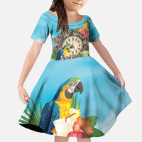 Personalized It's 5 o'clock Somewhere Family Matching Long Sleeve Bodycon Dress and Hawaiian Shirt Hawaiian Tropical Parrots - Polynesian Pride