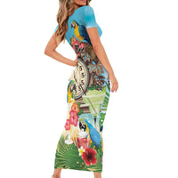 Personalized It's 5 o'clock Somewhere Family Matching Short Sleeve Bodycon Dress and Hawaiian Shirt Hawaiian Tropical Parrots - Polynesian Pride