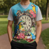 It's 5 o'clock Somewhere Christmas Knitted V-Neck Vest Hawaiian Tropical Parrots - Polynesian Pride
