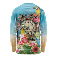 Personalized It's 5 o'clock Somewhere Long Sleeve Shirt Hawaiian Tropical Parrots - Polynesian Pride