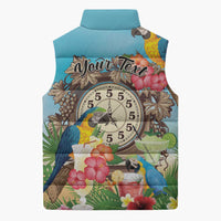 Personalized It's 5 o'clock Somewhere Sleeveless Puffer Jacket Hawaiian Tropical Parrots - Polynesian Pride