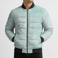 Polynesian Tiare Monstera Seafoam Green Bomber Puffer Jacket Liquid Style - Polynesian Pride