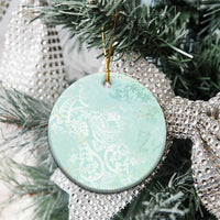 Polynesian Tiare Monstera Seafoam Green Ceramic Ornament Liquid Style - Polynesian Pride
