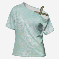 Polynesian Tiare Monstera Seafoam Green Cross Shoulder Shirt Liquid Style - Polynesian Pride