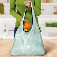 Polynesian Tiare Monstera Seafoam Green Grocery Bag Liquid Style - Polynesian Pride