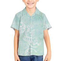 Polynesian Tiare Monstera Seafoam Green Kid Hawaiian Shirt Liquid Style - Polynesian Pride