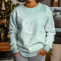 Polynesian Tiare Monstera Seafoam Green Kid Ugly Christmas Sweater Liquid Style - Polynesian Pride