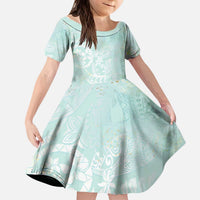 Polynesian Tiare Monstera Seafoam Green Kid Short Sleeve Dress Liquid Style LT01 KID Green - Polynesian Pride