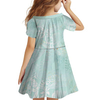 Polynesian Tiare Monstera Seafoam Green Kid Short Sleeve Dress Liquid Style LT01 - Polynesian Pride