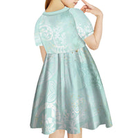 Polynesian Tiare Monstera Seafoam Green Kid Short Sleeve Dress Liquid Style LT01 - Polynesian Pride