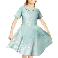 Polynesian Tiare Monstera Seafoam Green Kid Short Sleeve Dress Liquid Style LT01 - Polynesian Pride