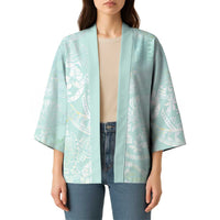 Polynesian Tiare Monstera Seafoam Green Kimono Liquid Style - Polynesian Pride