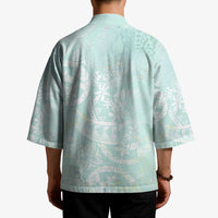 Polynesian Tiare Monstera Seafoam Green Kimono Liquid Style - Polynesian Pride