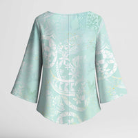 Polynesian Tiare Monstera Seafoam Green Kimono Sleeve Blouse Liquid Style - Polynesian Pride