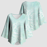Polynesian Tiare Monstera Seafoam Green Kimono Sleeve Blouse Liquid Style - Polynesian Pride