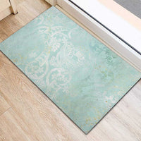 Polynesian Tiare Monstera Seafoam Green Rubber Doormat Liquid Style - Polynesian Pride