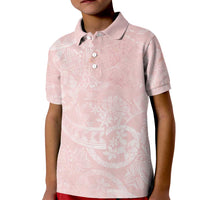 Polynesian Tiare Monstera Soft Pink Kid Polo Shirt Liquid Style - Polynesian Pride