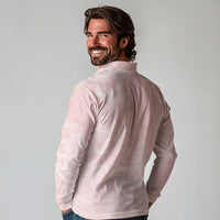 Polynesian Tiare Monstera Soft Pink Long Sleeve Polo Shirt Liquid Style - Polynesian Pride