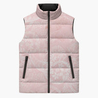 Polynesian Tiare Monstera Soft Pink Sleeveless Puffer Jacket Liquid Style - Polynesian Pride